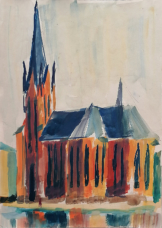 Lutherkirche in Leipzig, Aquarell, 1965, 41 x 29 cm