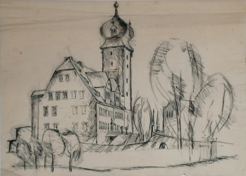 Schloss Delitzsch, Tusche auf Transparent, 1965, 29 x 42 cm