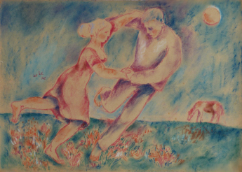 Bauerntanz auf der Wiese, Pastell, 1968, 30 x  43 cm